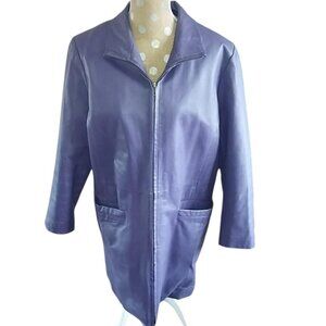 Vintage 90s Purple Leather Trench Coat Eggplant Boho Plus Size L